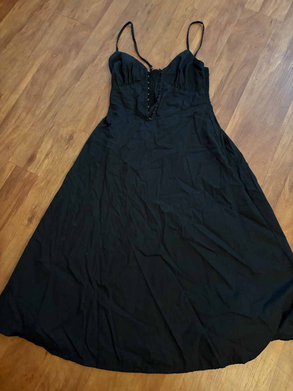 Sincerely Jules Black Lace-Up Spaghetti Strap Midi Dress